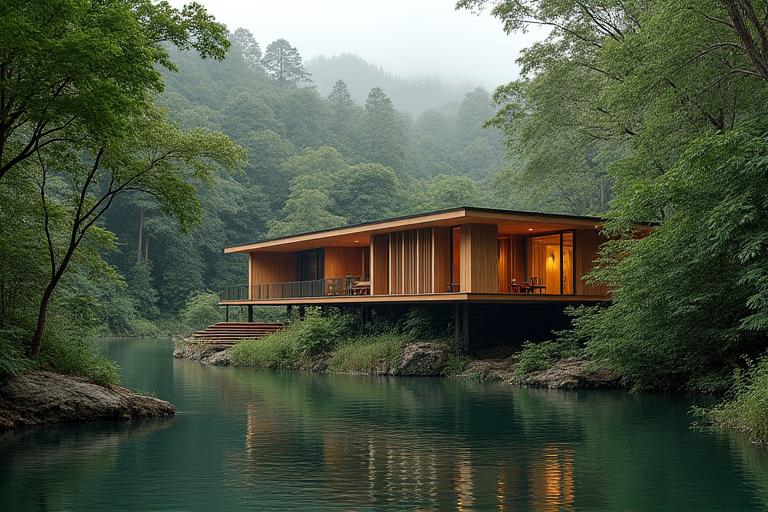 숲 속에 위치한 아름다운 친환경 숙소 전경